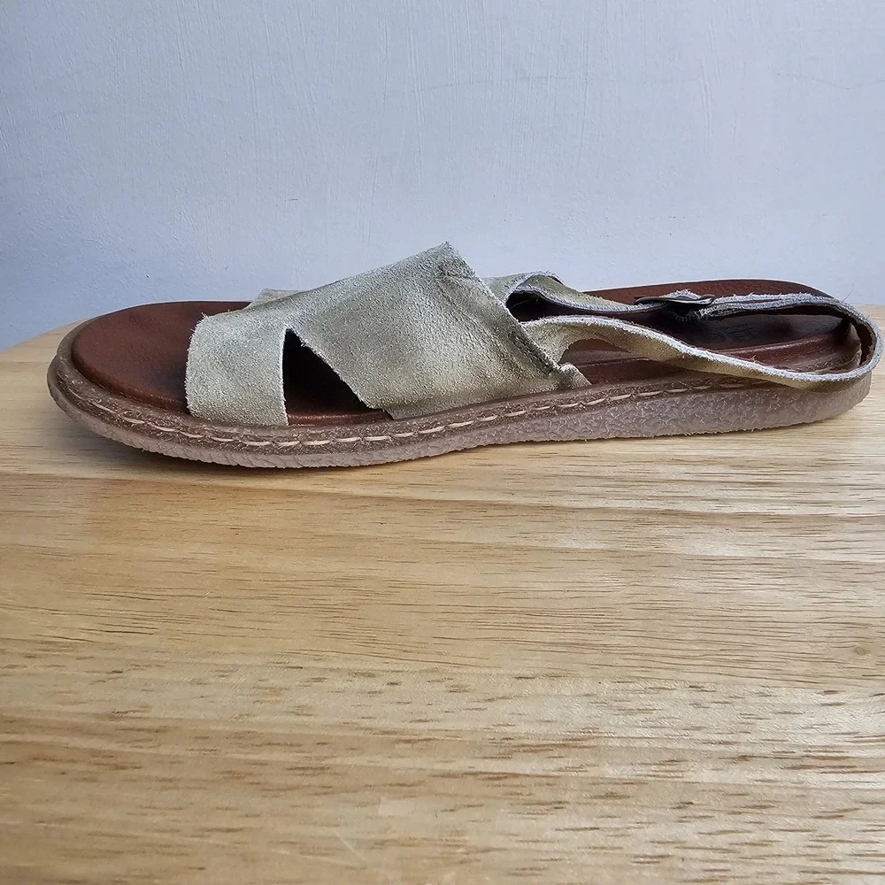 Born Womens Carah Suede Cut-Out Peep-Toe Slingback Sandals Olive Womens‎ Sz 9 M